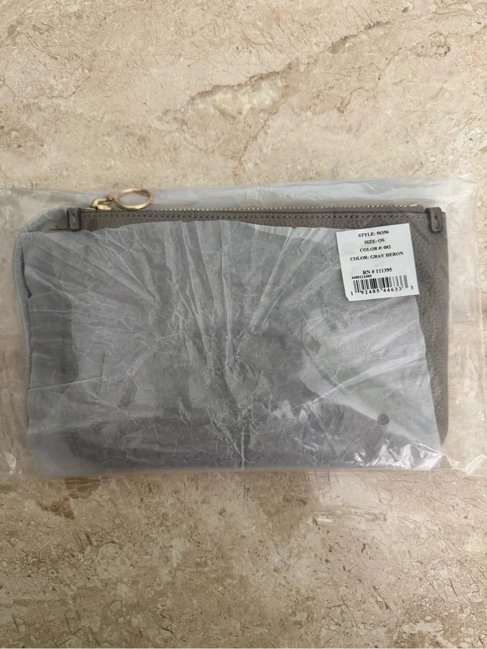 Tory Burch Gray Pebbled Leather Wristlet Clutch with Gold Hardware